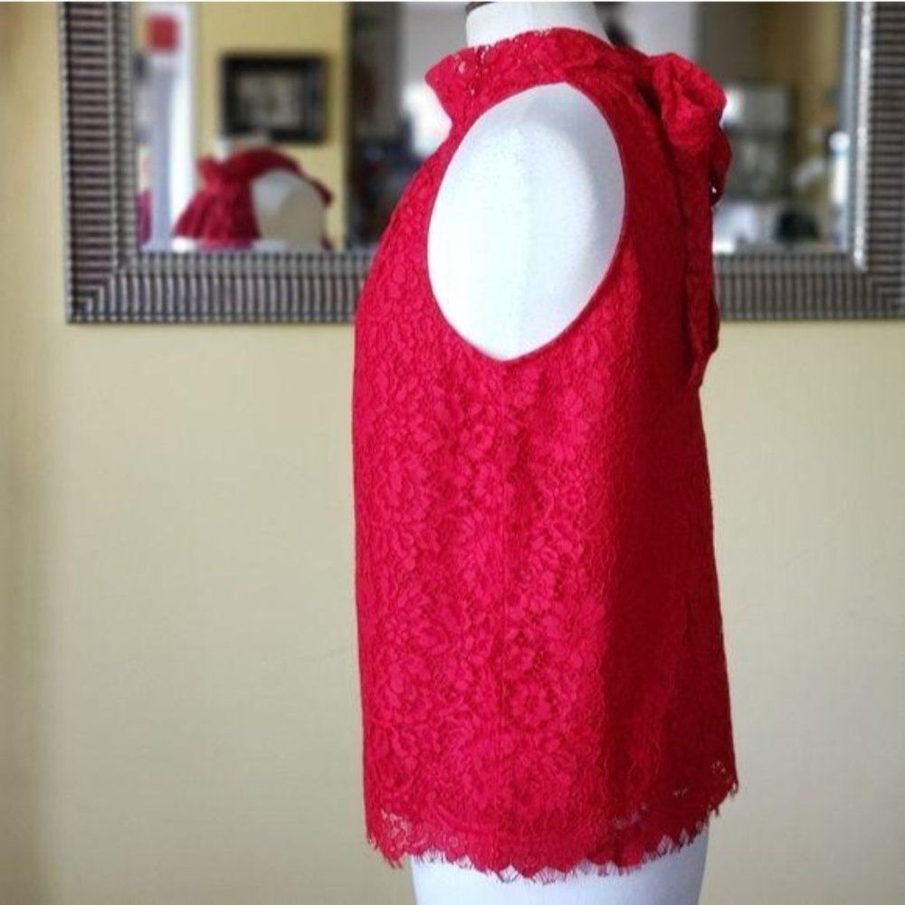 NWT J.CREW Tie Neck Lace Sleeveless Top Red - Picture 4 of 12